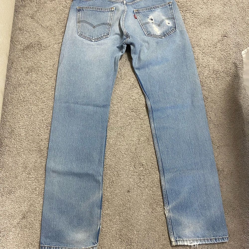 Levi's 505 Light Blue Straight Leg Jeans with Distressed Details - Picture 2 of 10